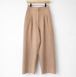 Miss Selfridge Petite Beige High Waist Wide Leg Pleated Trousers US6